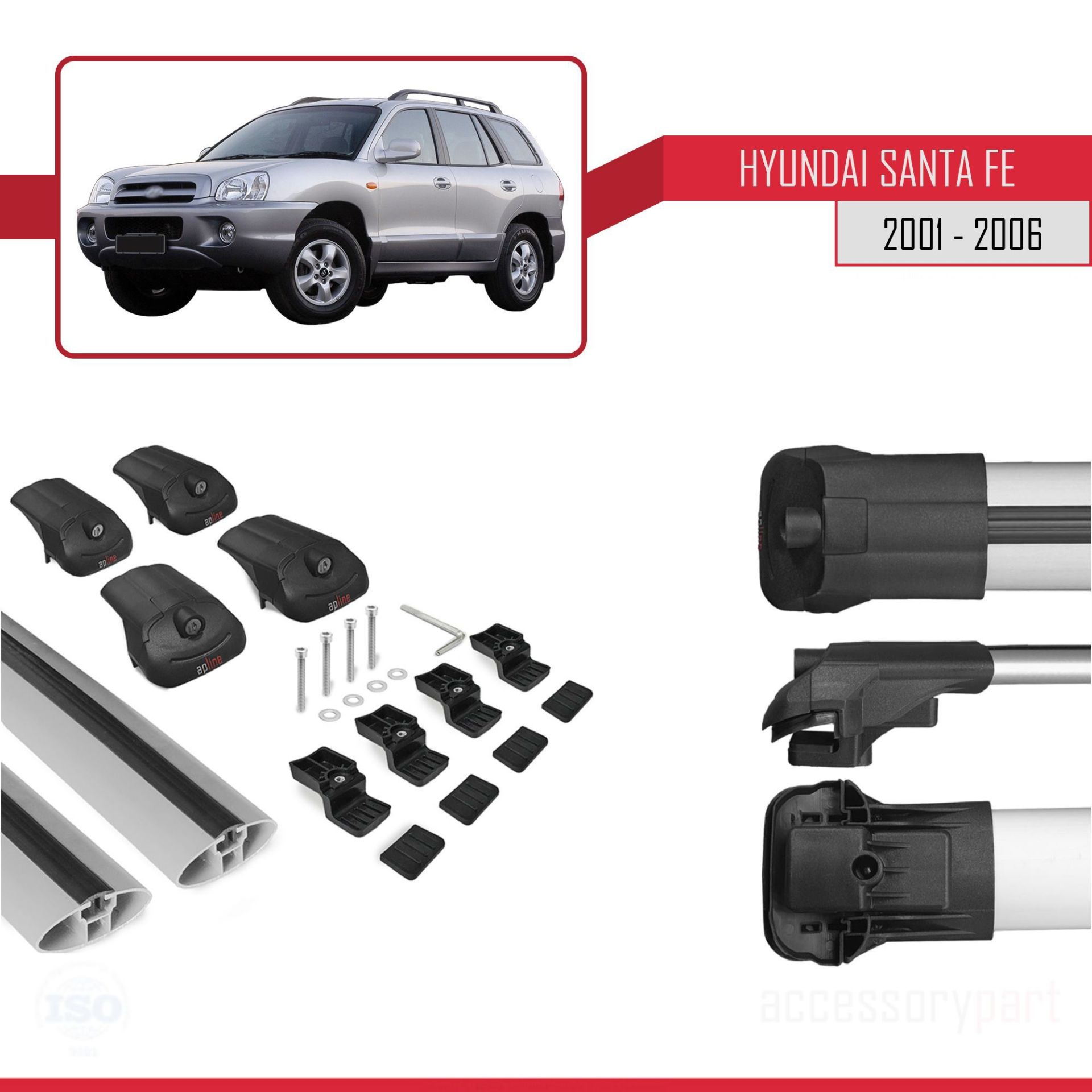 Hyundai Santa Fe (SM) 2001-2006 Arası ile uyumlu ACE-1 Ara Atkı Tavan Barı GRİ