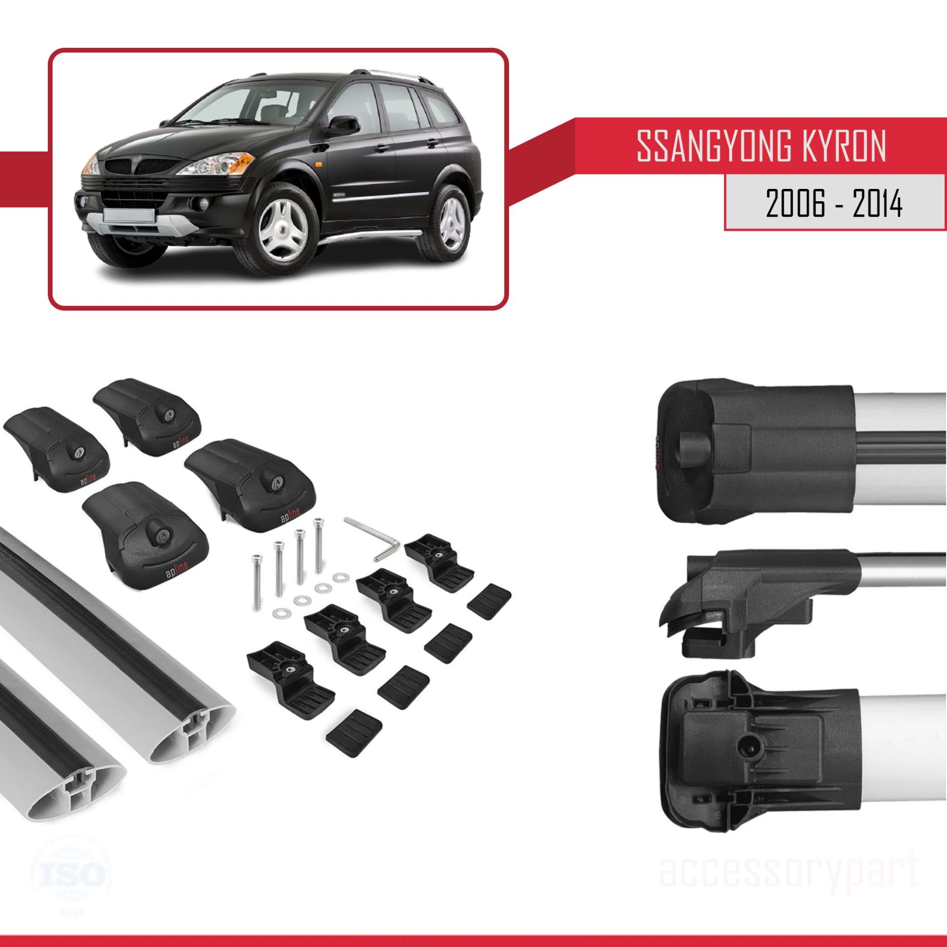 Ssangyong Kyron 2006-2014 Arası ile uyumlu ACE-1 Ara Atkı Tavan Barı GRİ