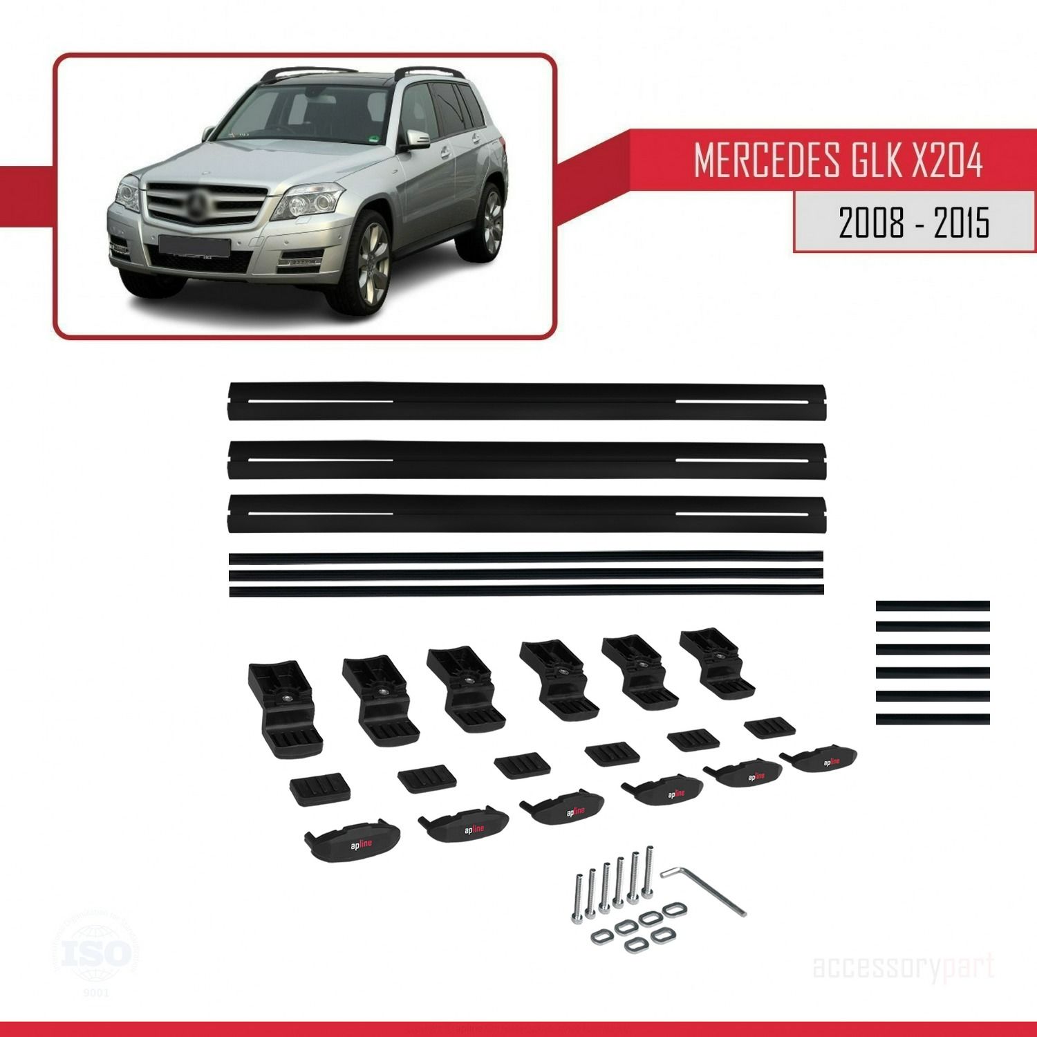 Mercedes GLK Class (X204) 2008-2015 Arası ile uyumlu Basic Model Ara Atkı Tavan Barı SİYAH 3 ADET