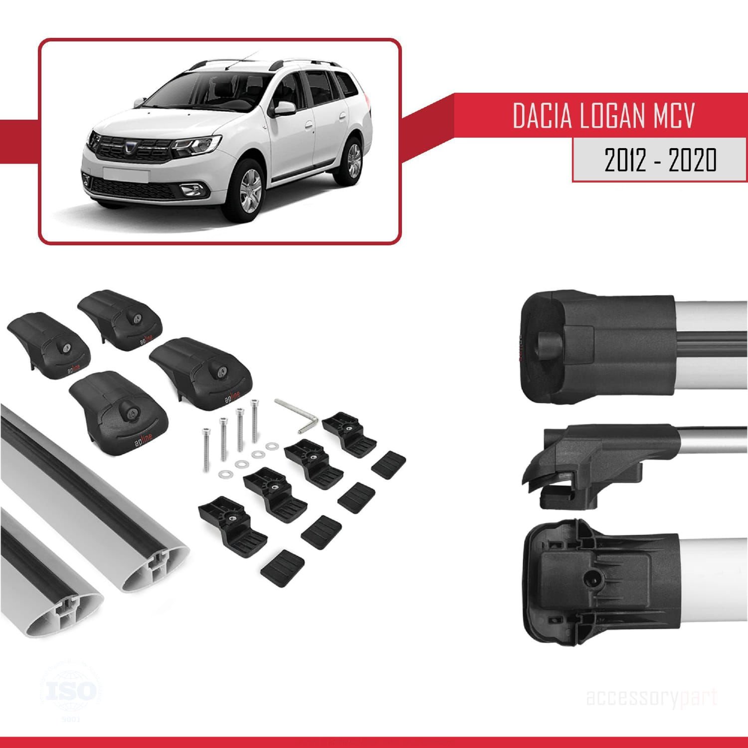 Dacia Logan MCV 2012-2020 Arası ile uyumlu ACE-1 Ara Atkı Tavan Barı GRİ