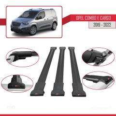 Opel Combo (E) PANELVAN 2019-2022 Arası ile uyumlu FLY Model Ara Atkı Tavan Barı SİYAH 3 ADET BAR