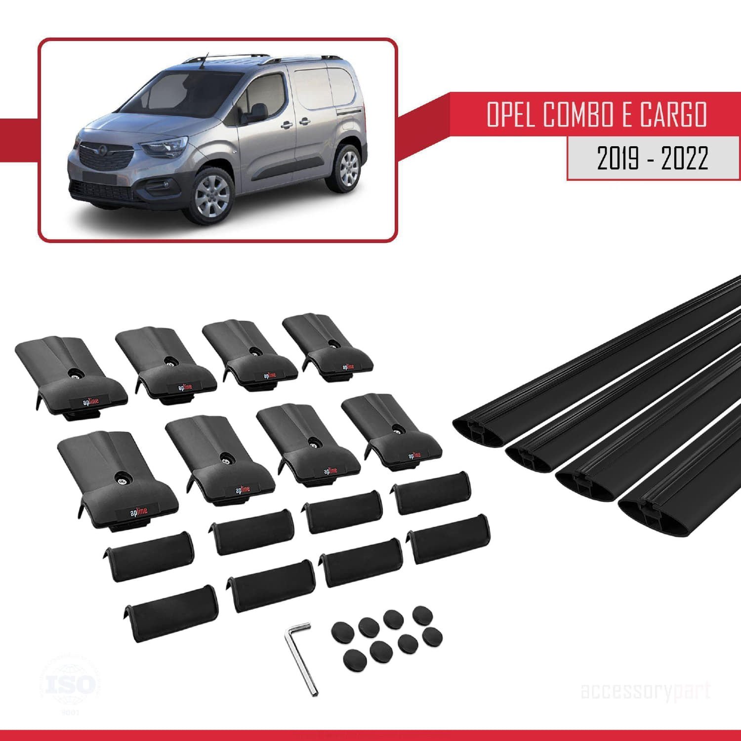 Opel Combo (E) PANELVAN 2019-2022 Arası ile uyumlu FLY Model Ara Atkı Tavan Barı SİYAH 4 ADET BAR