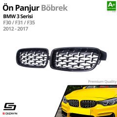 S-Dizayn Bmw 3 Serisi F30/F31/F35 Ön Panjur Böbrek Parlak Siyah Çerçeveli Krom Diamond Model 2012-2017