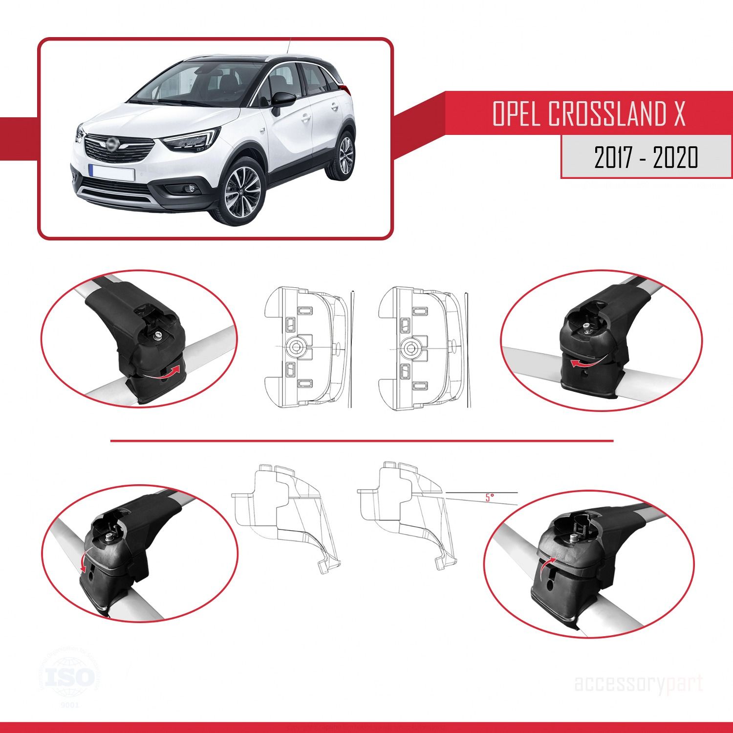 Opel CROSSLAND X 2017-2020 Arası ile uyumlu ACE-2 Ara Atkı Tavan Barı GRİ