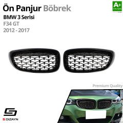 S-Dizayn Bmw 3 Serisi GT F34 GT Ön Panjur Böbrek Parlak Siyah Piano Black Diamond Model 2012-2017