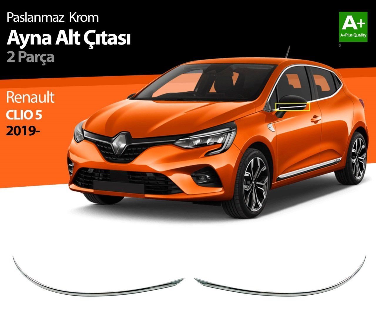 Renault Clio Uyumlu 5 Krom Ayna Alt Çıtası 2 Parça. 2019 Ve Üzeri