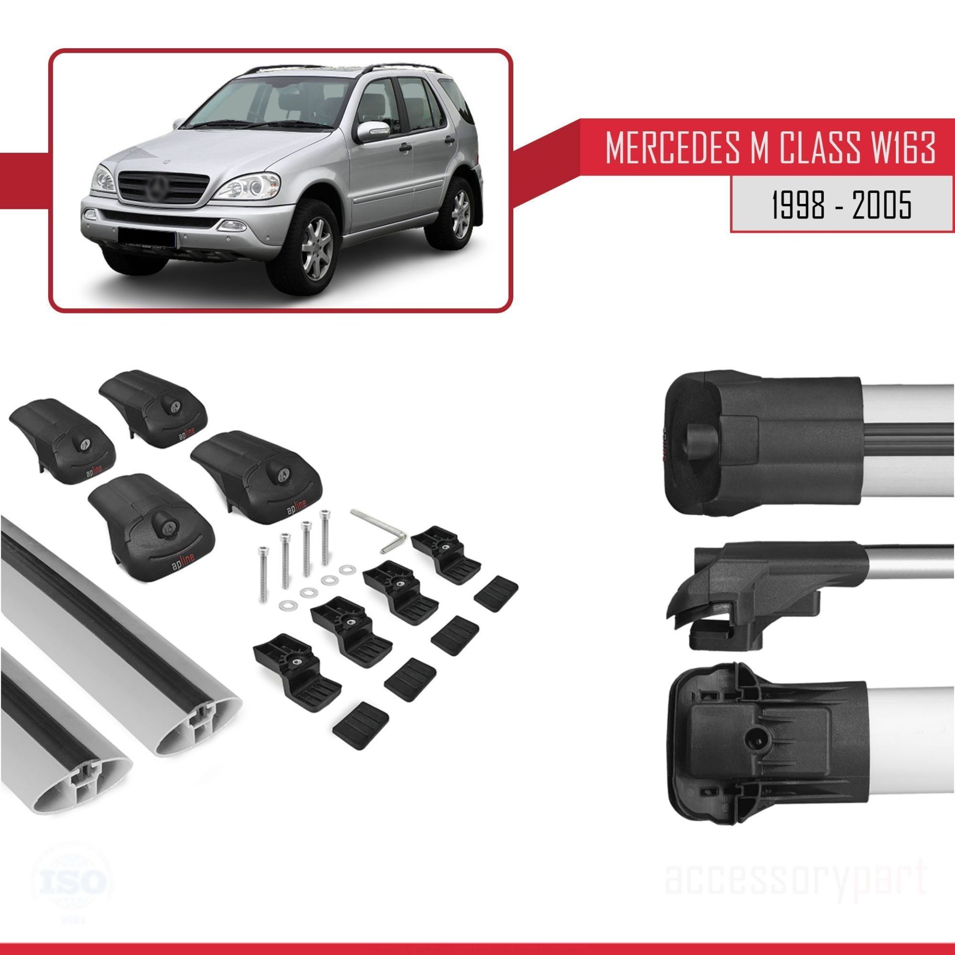 Mercedes M Class (W163) 1998-2005 Arası ile uyumlu ACE-1 Ara Atkı Tavan Barı GRİ