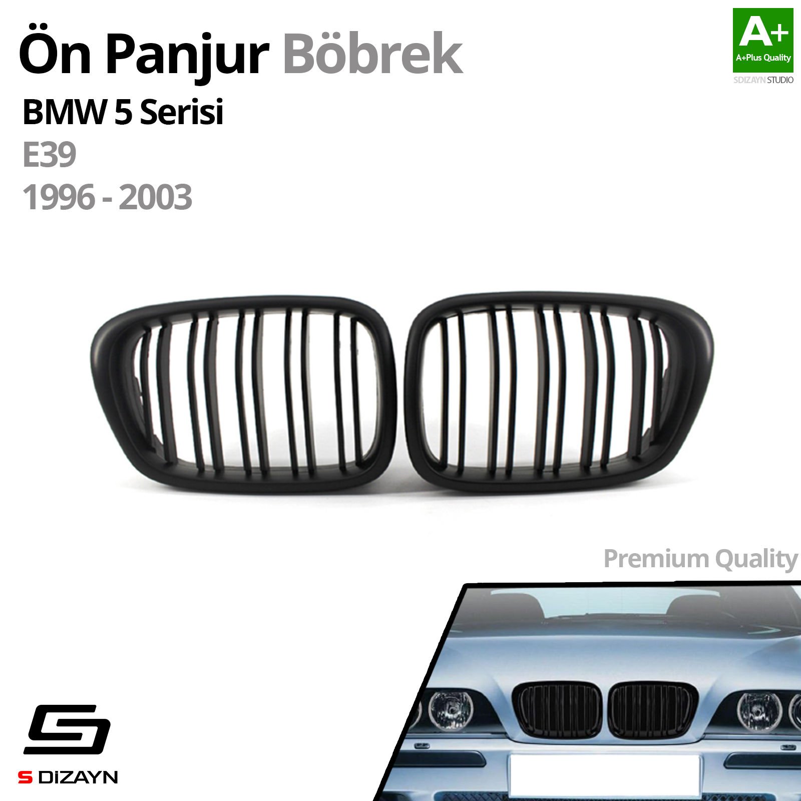 S-Dizayn Bmw 5 Serisi E39 Ön Panjur Böbrek Parlak Siyah Piano Black M5 Model 1996-2003