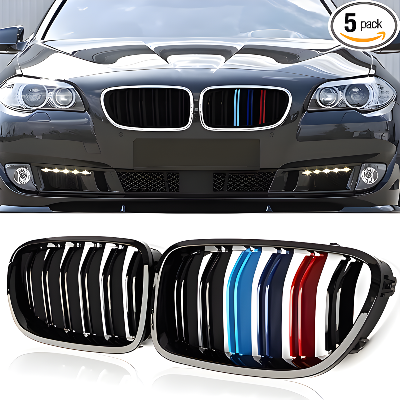 S-Dizayn Bmw 5 Serisi E39 Ön Panjur Böbrek Parlak Siyah Piano Black M Renkli M5 Model 1996-2003