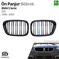 S-Dizayn Bmw 5 Serisi E39 Ön Panjur Böbrek Parlak Siyah Piano Black M Renkli M5 Model 1996-2003