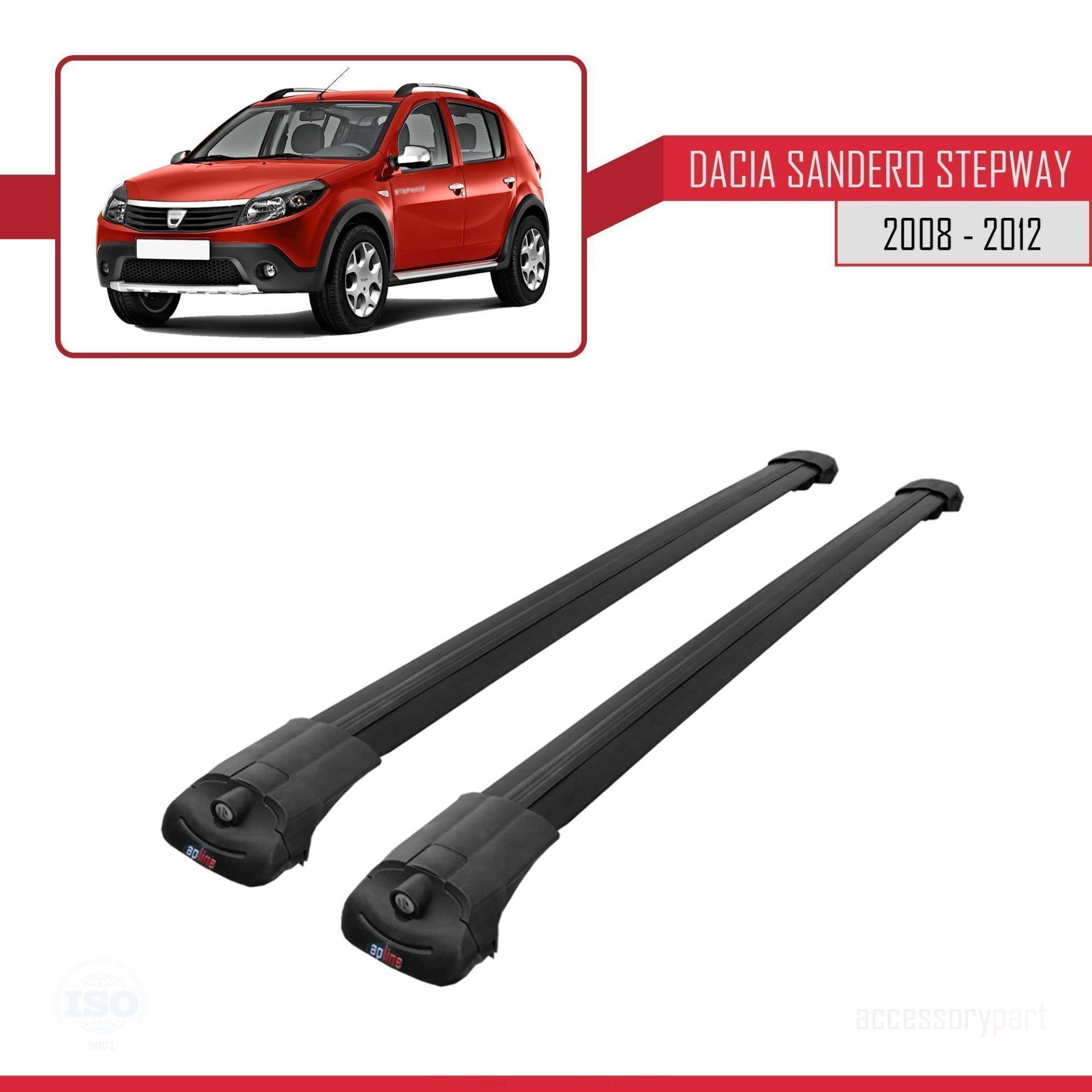 Dacia Sandero STEPWAY 2008-2012 Arası ile uyumlu ACE-1 Ara Atkı Tavan Barı SİYAH