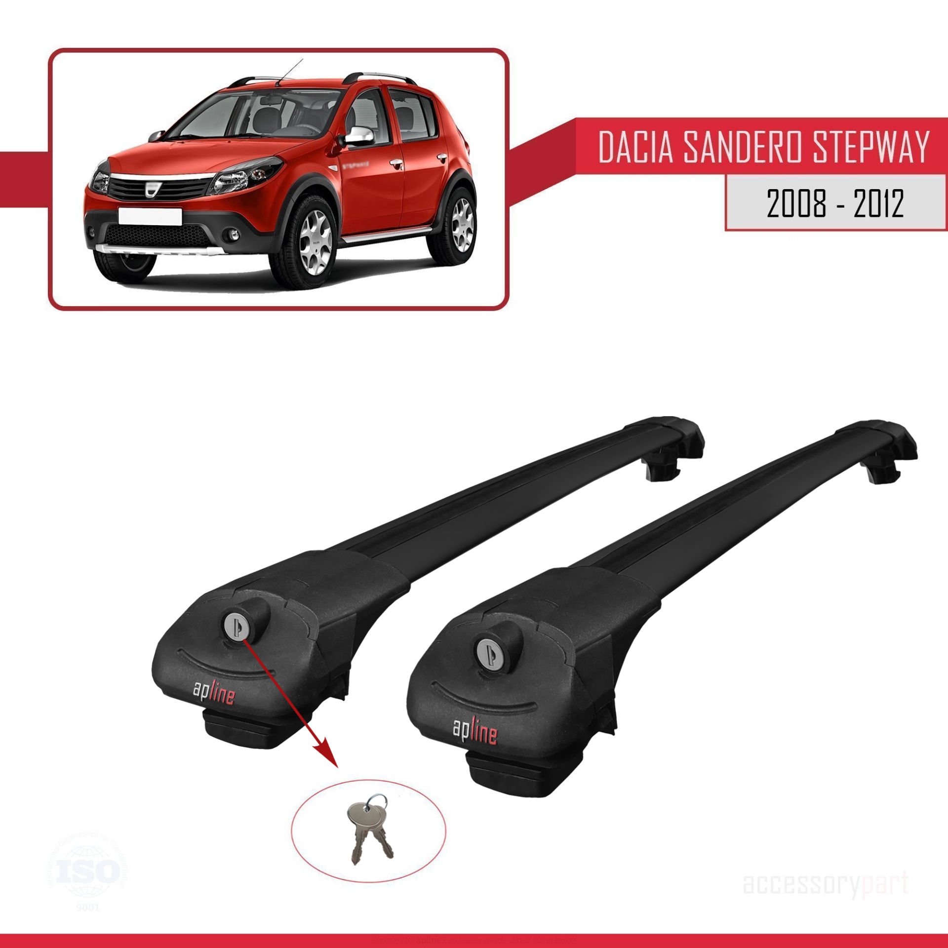 Dacia Sandero STEPWAY 2008-2012 Arası ile uyumlu ACE-1 Ara Atkı Tavan Barı SİYAH