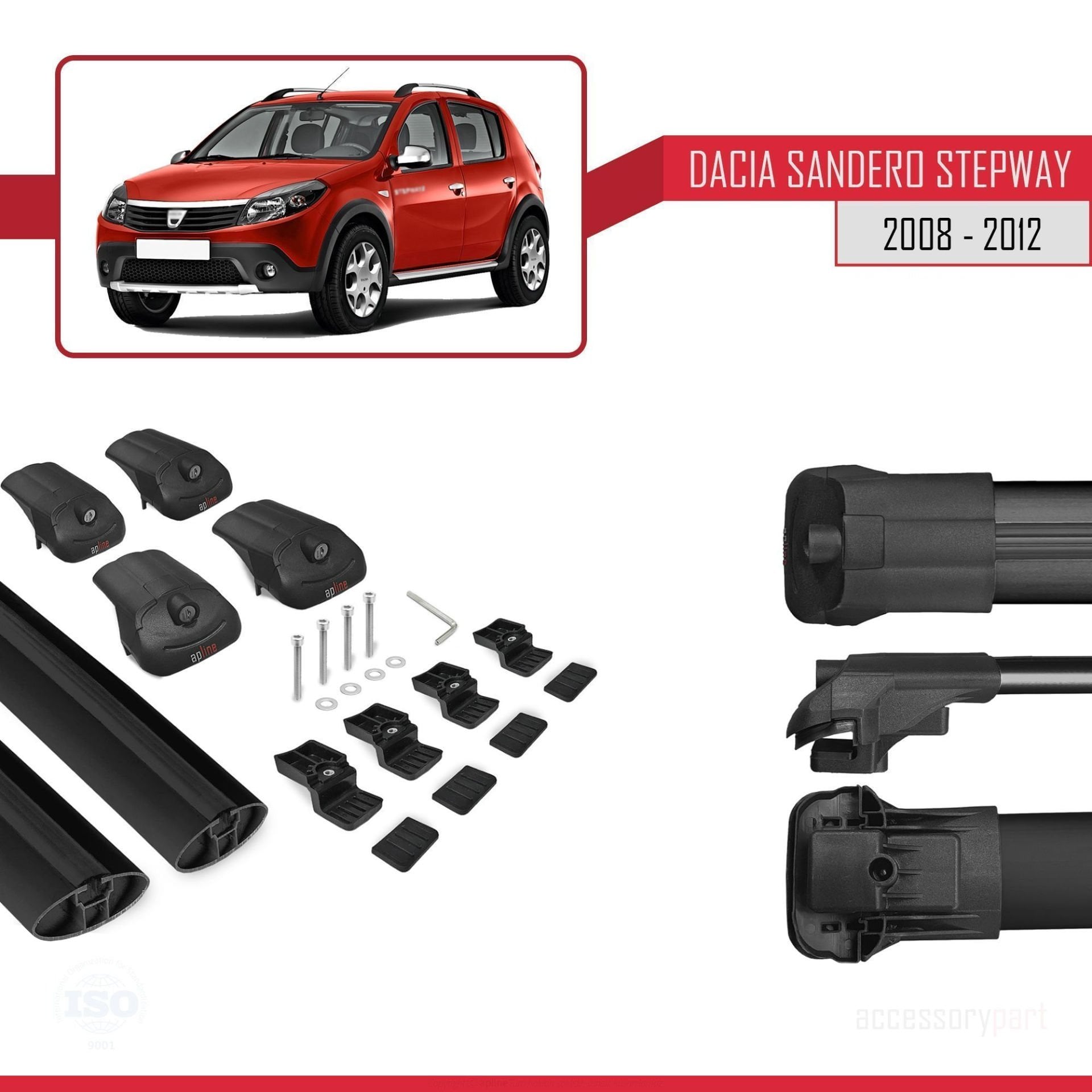 Dacia Sandero Stepway 2008-2012 Arası ile uyumlu ACE-1 Ara Atkı Tavan Barı SİYAH