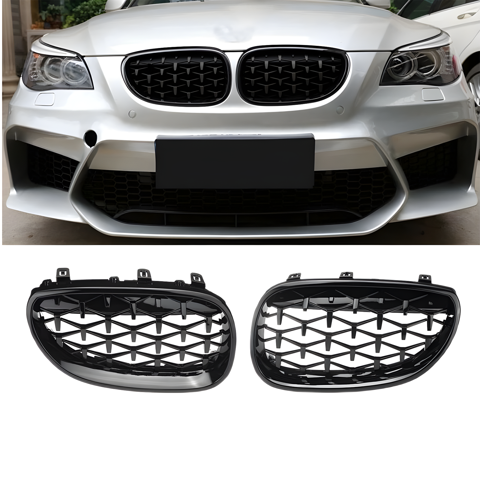 S-Dizayn Bmw 5 Serisi E60/E61 Ön Panjur Böbrek Parlak Siyah Piano Black Diamond Model 2003-2009