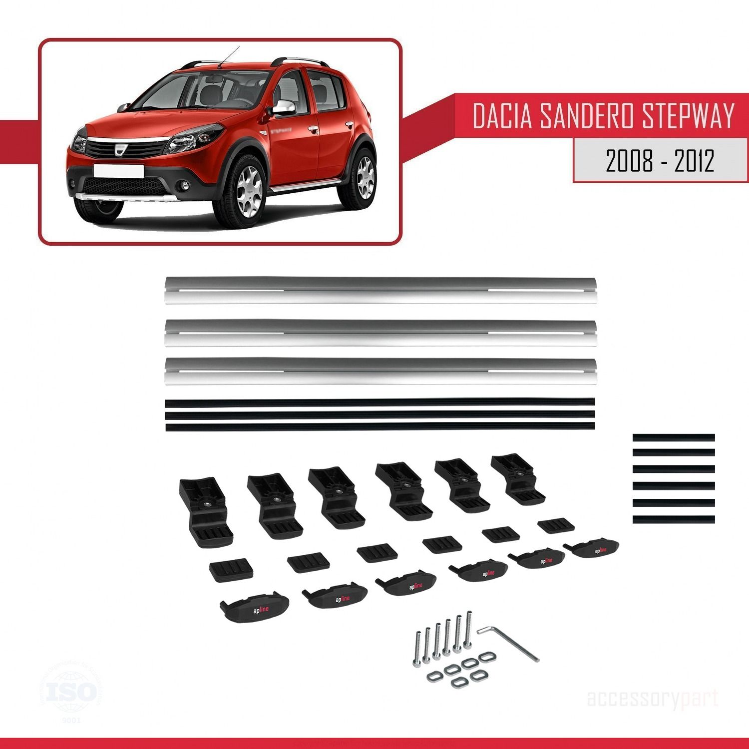 Dacia Sandero STEPWAY 2008-2012 Arası ile uyumlu Basic Model Ara Atkı Tavan Barı GRİ 3 ADET