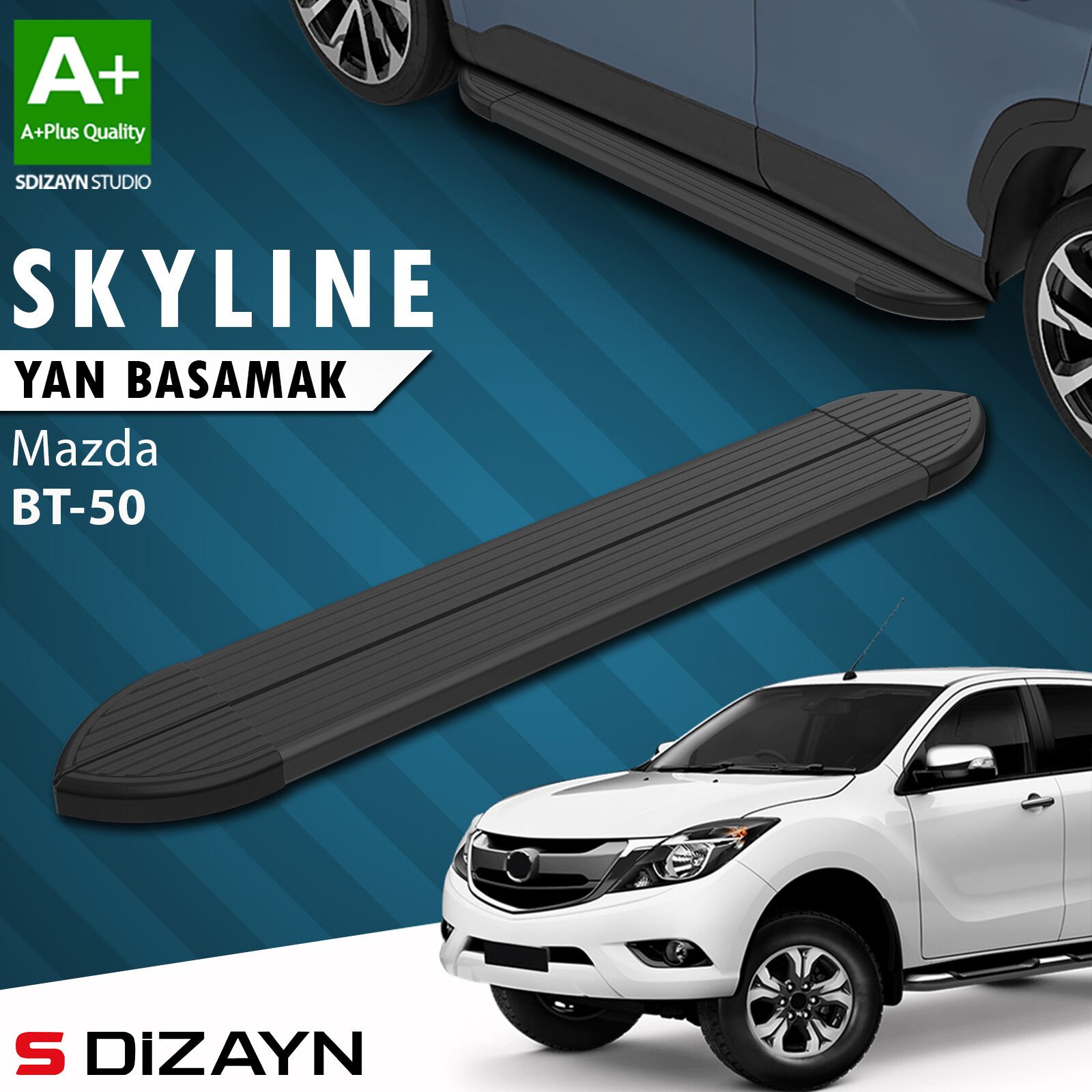 S-Dizayn Mazda BT-50 Pick-Up Skyline Siyah Yan Basamak 193 Cm 2006-2012 A+ Kalite