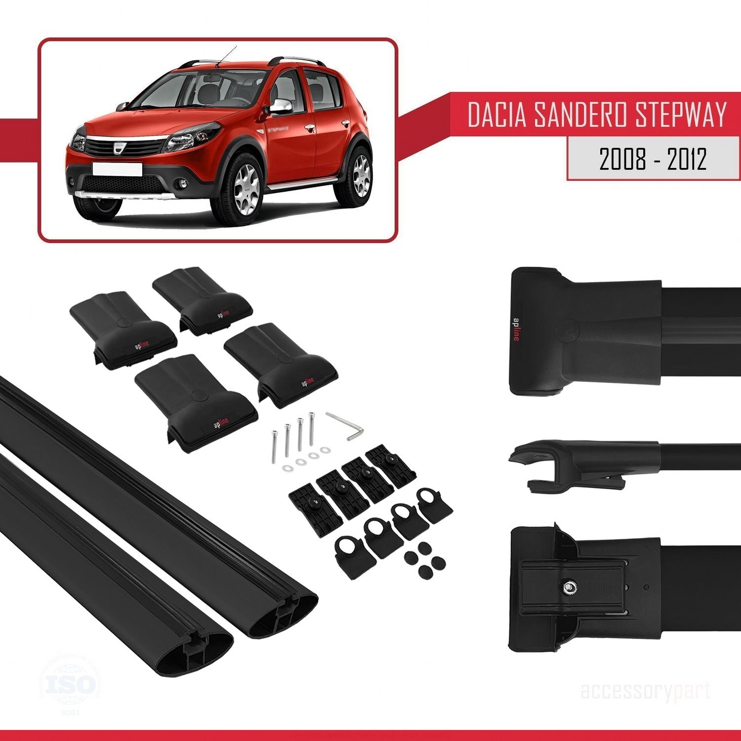 Dacia Sandero STEPWAY 2008-2012 Arası ile uyumlu FLY Model Ara Atkı Tavan Barı SİYAH