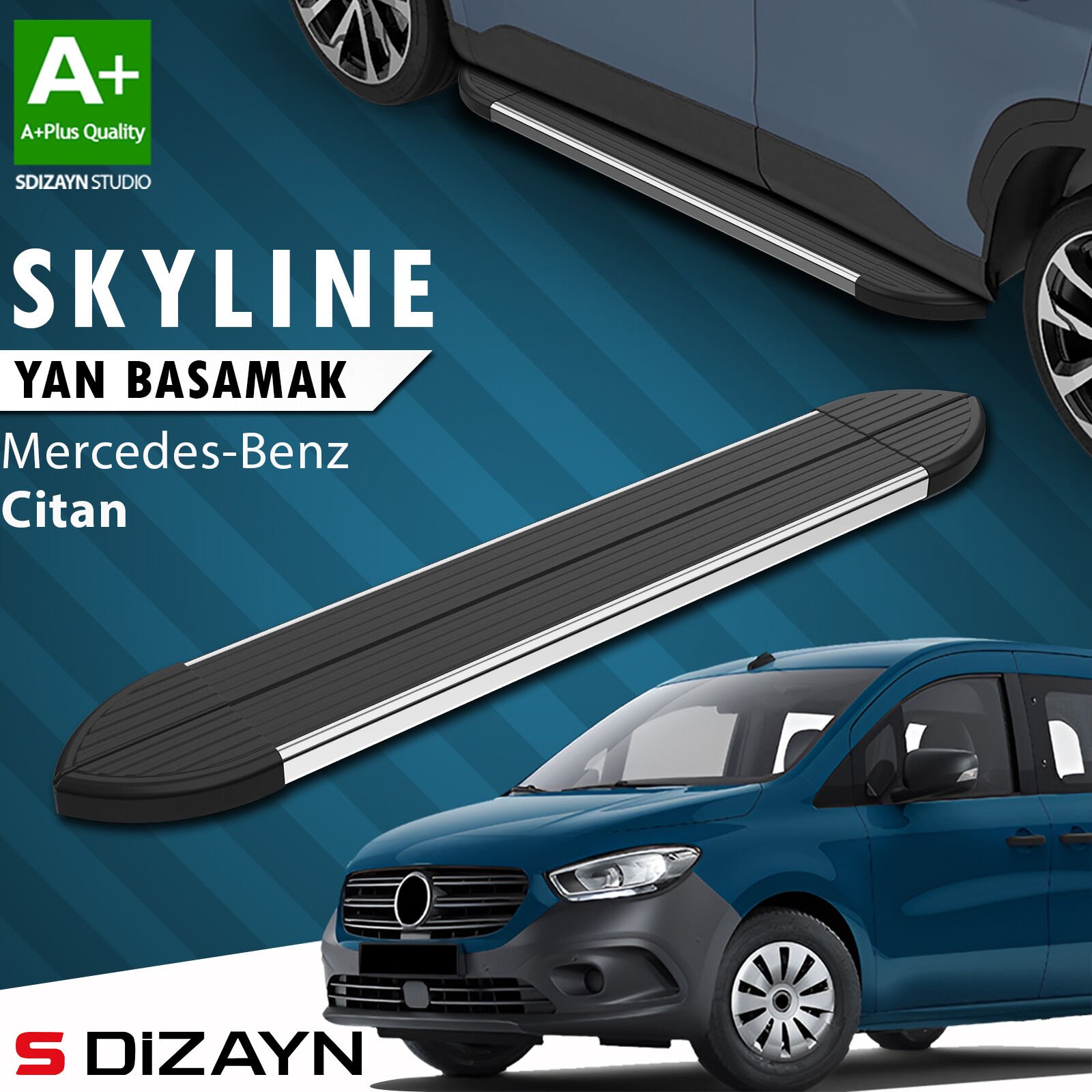 S-Dizayn Mercedes Citan Skyline Krom Yan Basamak 193 Cm 2012-2021 A+ Kalite