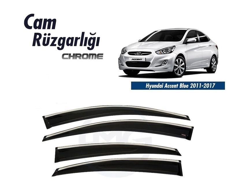 Hyundai Accent Uyumlu Blue 2011 - 2017 Cam Rüzgarlığı Kromlu Sunplex