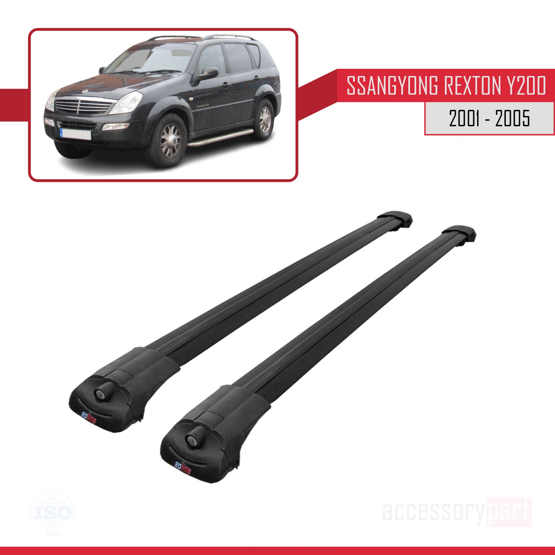 Ssangyong Rexton Y200 2001-2005 Arası ile uyumlu ACE-1 Ara Atkı Tavan Barı SİYAH