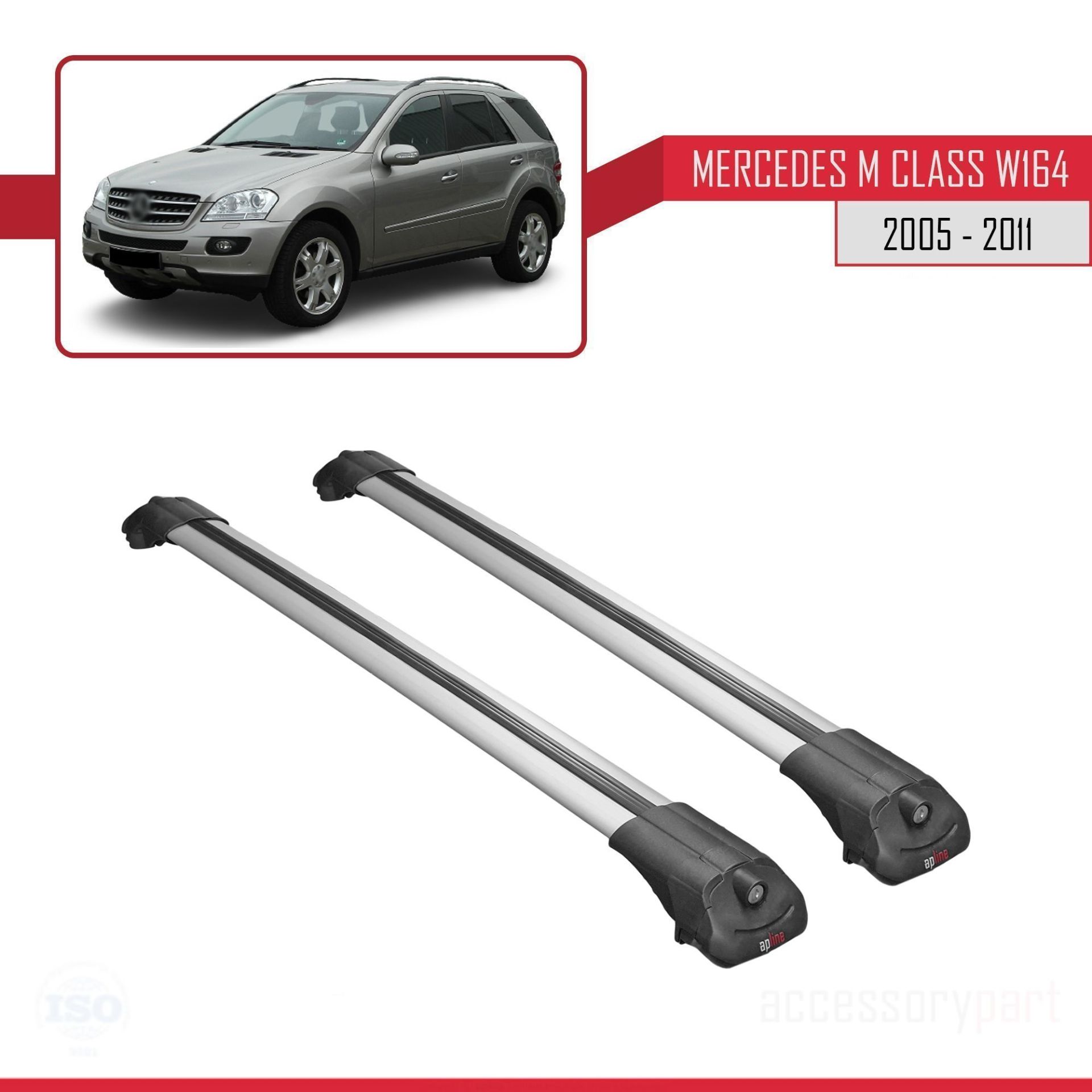 Mercedes M Class (W164) 2005-2011 Arası ile uyumlu ACE-1 Ara Atkı Tavan Barı GRİ