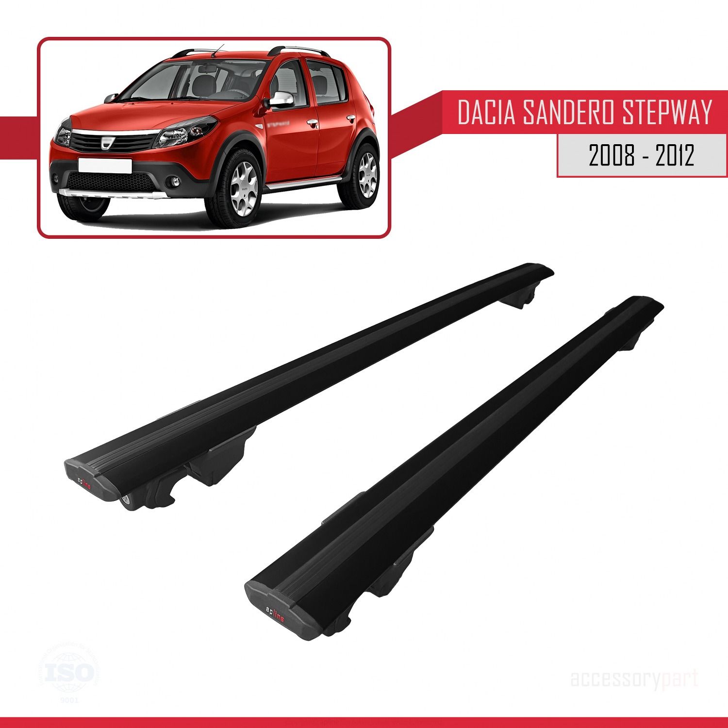 Dacia Sandero STEPWAY 2008-2012 Arası ile uyumlu HOOK Model Anahtar Kilitli Ara Atkı Tavan Barı SİYAH