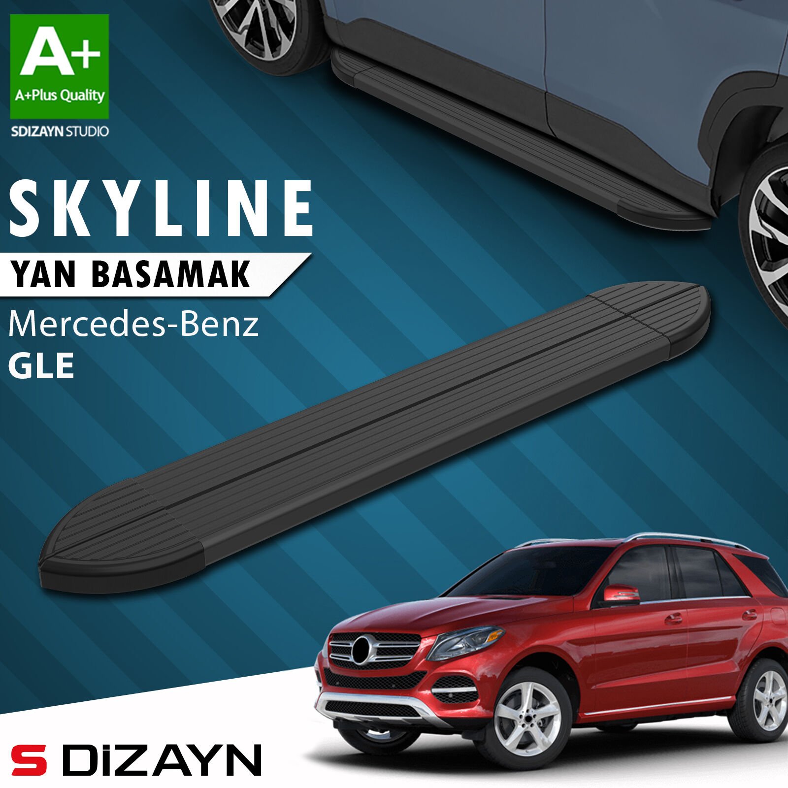 S-Dizayn Mercedes GLE W166 Skyline Siyah Yan Basamak 193 Cm 2012-2019 A+ Kalite