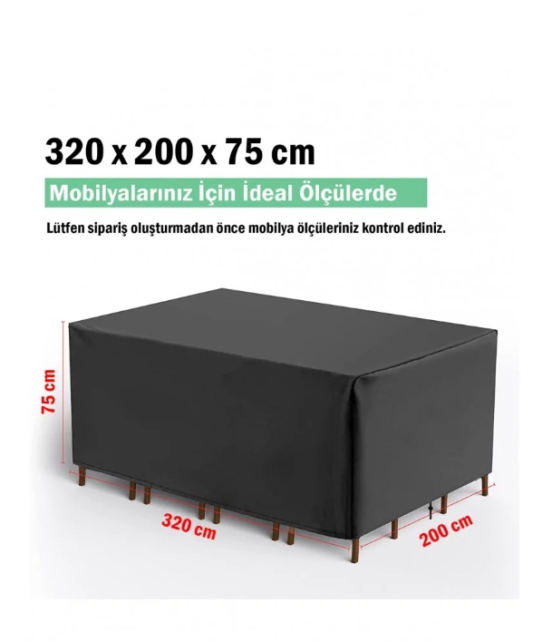 Mobilya Masa Sandalye Bahçe Koruma Kılıf Örtüsü Gri 320x200x75cm Su Geçirmez