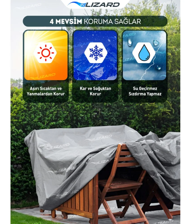 Mobilya Masa Sandalye Bahçe Koruma Kılıf Örtüsü Gri 320x200x75cm Su Geçirmez