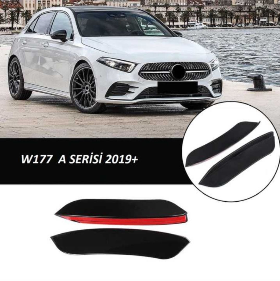 Mercedes W177 Uyumlu A Serisi 2019+ Ön Tampon Yan Bıçakları - 2 Parça - Piano Black