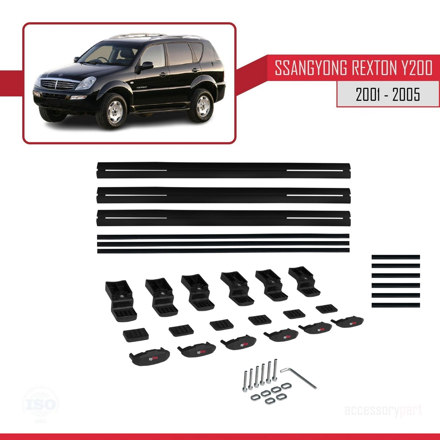 Ssangyong Rexton Y200 2001-2005 Arası ile uyumlu Basic Model Ara Atkı Tavan Barı SİYAH 3 ADET
