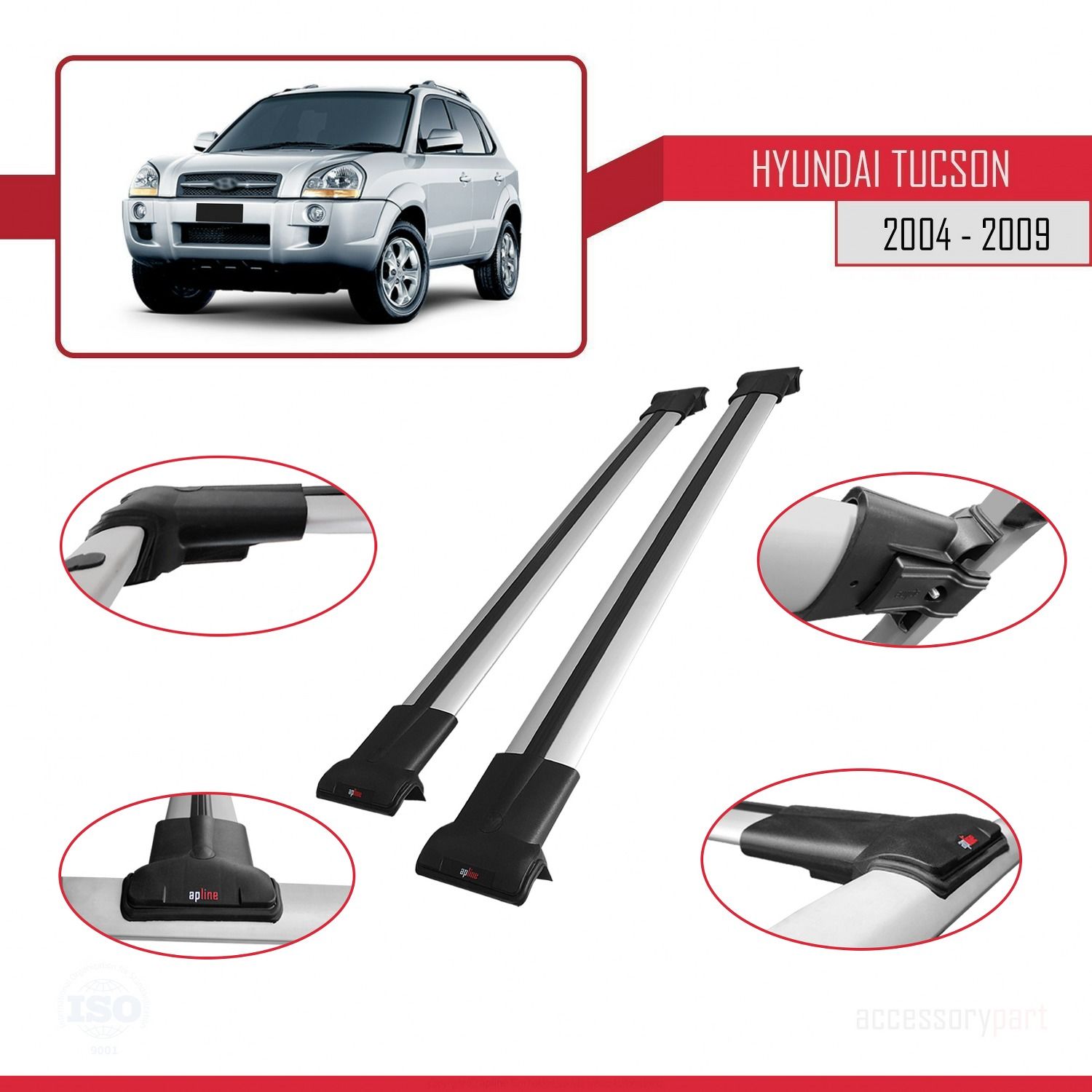 Hyundai Tucson (JM) 2004-2009 Arası ile uyumlu FLY Model Ara Atkı Tavan Barı GRİ