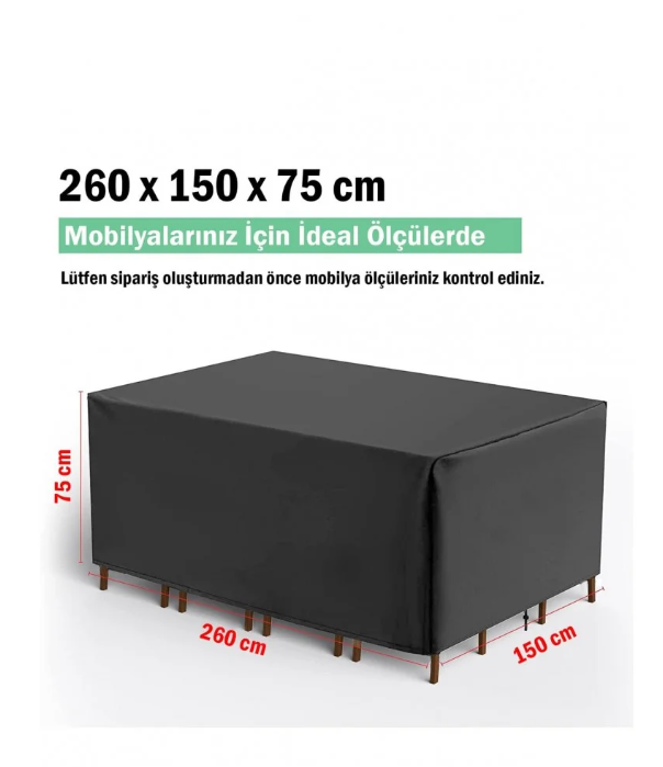 Masa Sandalye Bahçe Mobilya Koruma Kılıf Örtüsü Gri 260x160x80cm Su Geçirmez