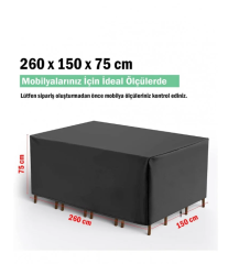 Masa Sandalye Bahçe Mobilya Koruma Kılıf Örtüsü Gri 260x160x80cm Su Geçirmez