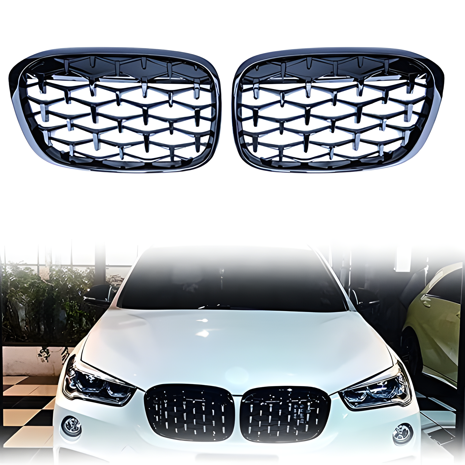 S-Dizayn Bmw X1 F48/F49 Ön Panjur Böbrek Parlak Siyah Piano Black Diamond Model 2016 Üzeri
