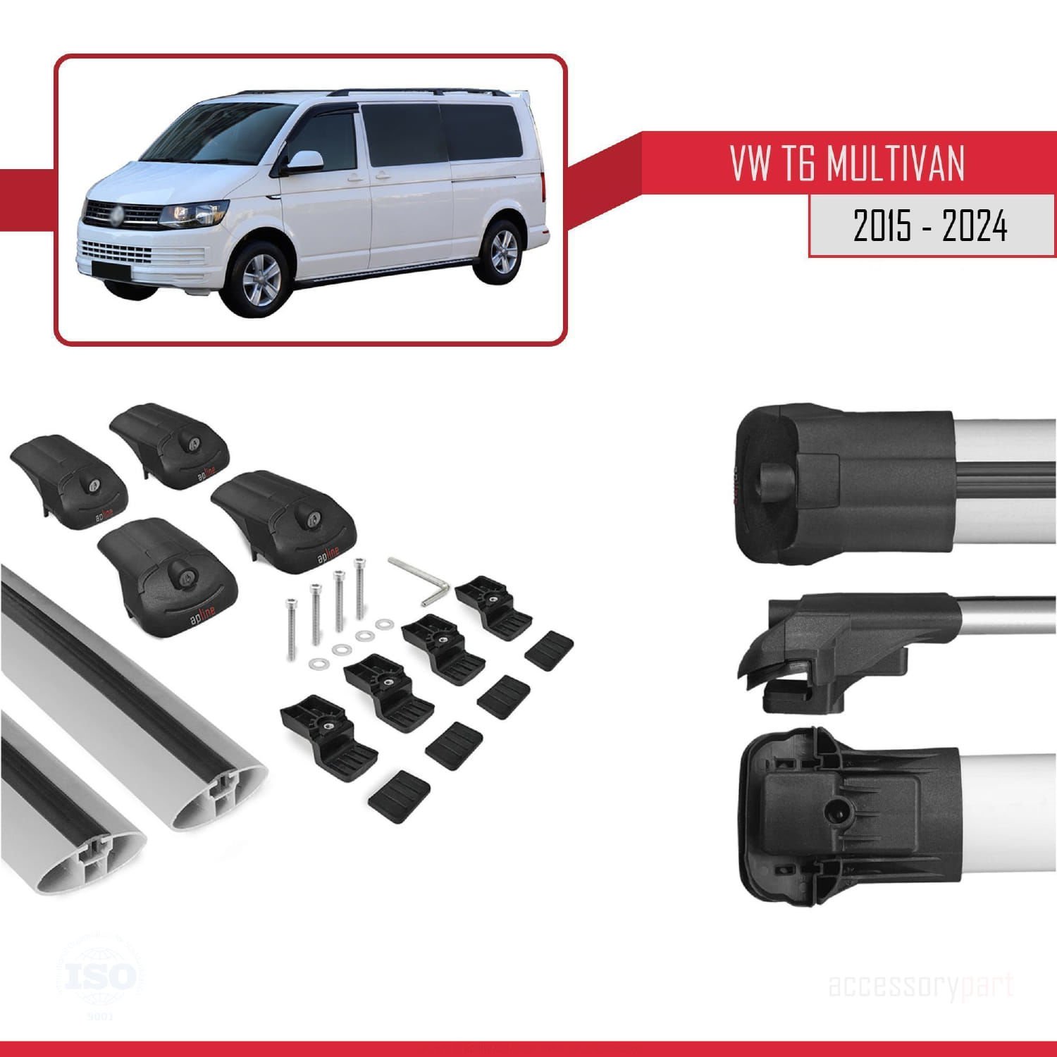 Volkswagen Multivan (T6) 2015 ve Sonrası ile uyumlu ACE-1 Ara Atkı Tavan Barı GRİ