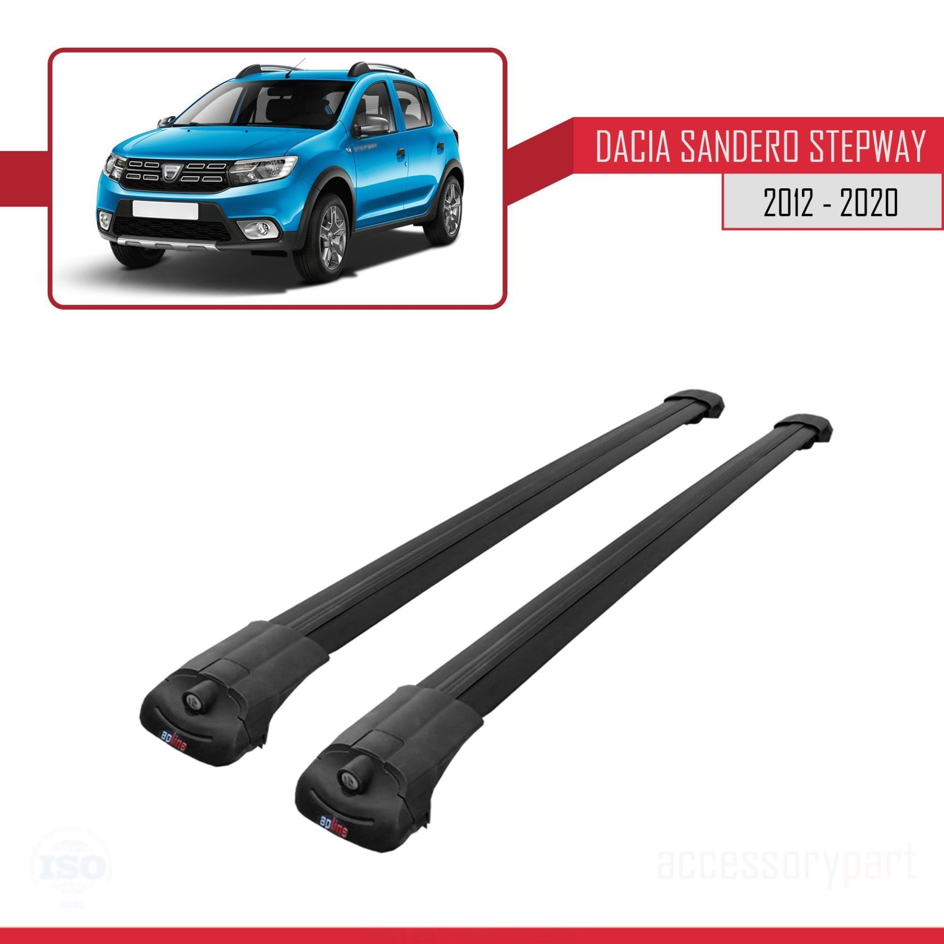Dacia Sandero Stepway 2012-2020 Arası ile uyumlu ACE-1 Ara Atkı Tavan Barı SİYAH