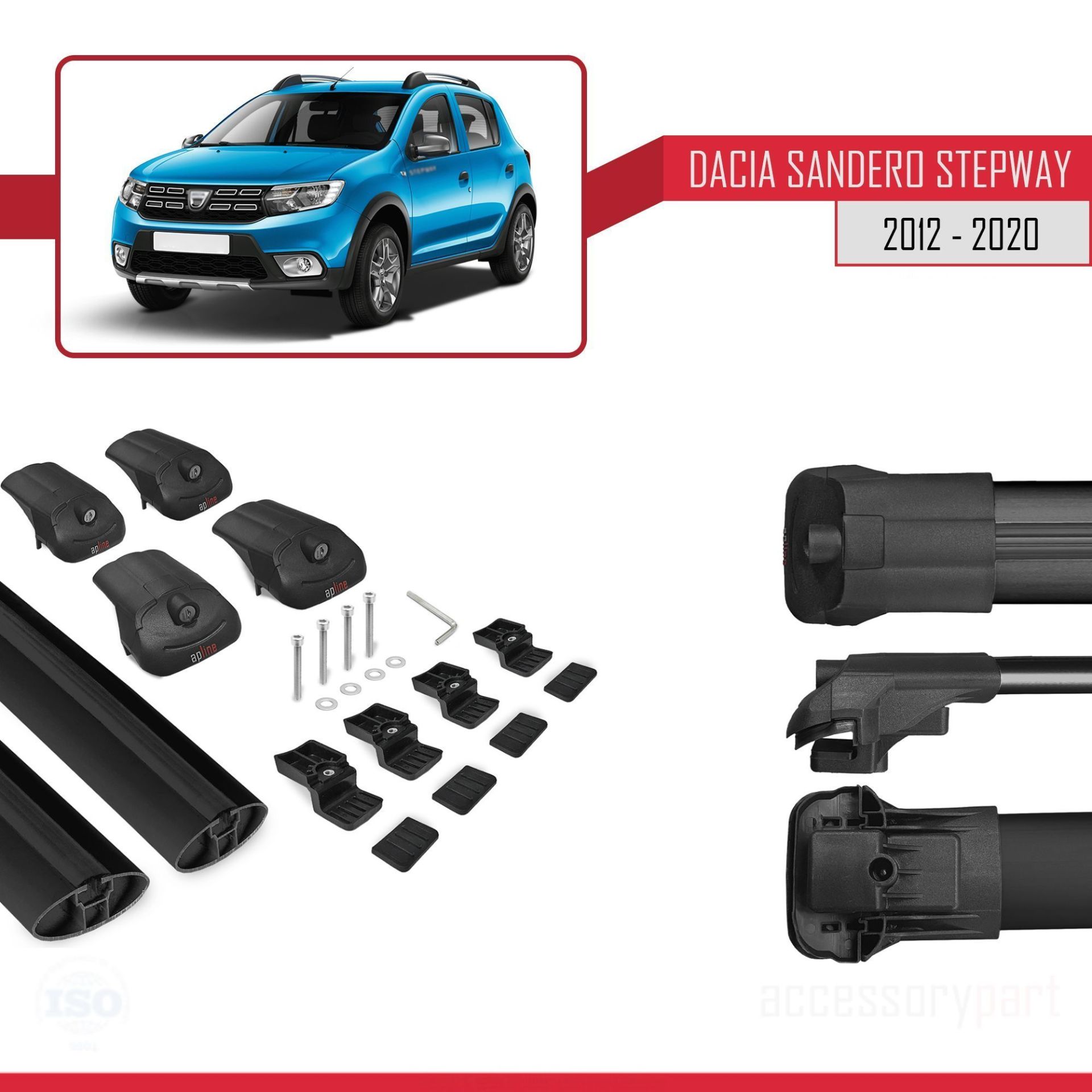 Dacia Sandero Stepway 2012-2020 Arası ile uyumlu ACE-1 Ara Atkı Tavan Barı SİYAH