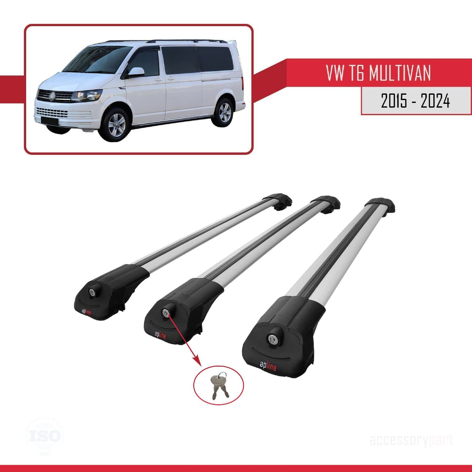 Volkswagen Multivan (T6) 2015 ve Sonrası ile uyumlu ACE-1 Ara Atkı Tavan Barı GRİ 3 ADET BAR