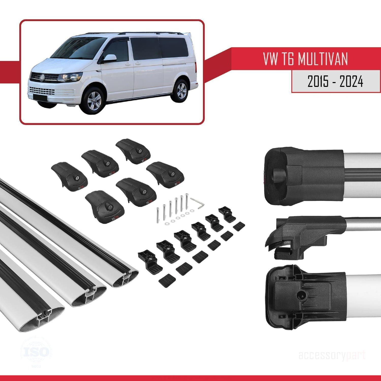 Volkswagen Multivan (T6) 2015 ve Sonrası ile uyumlu ACE-1 Ara Atkı Tavan Barı GRİ 3 ADET BAR