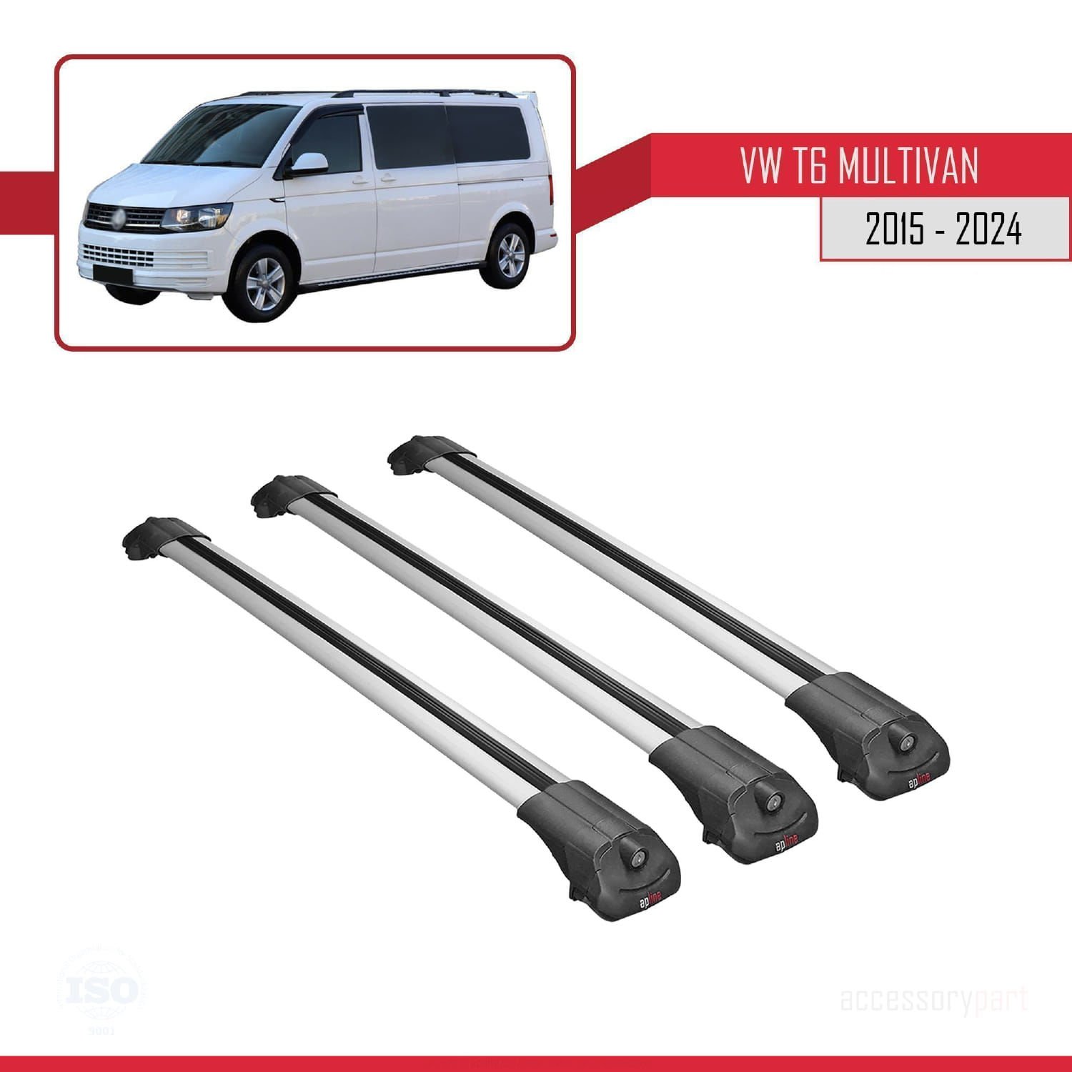 Volkswagen Multivan (T6) 2015 ve Sonrası ile uyumlu ACE-1 Ara Atkı Tavan Barı GRİ 3 ADET BAR