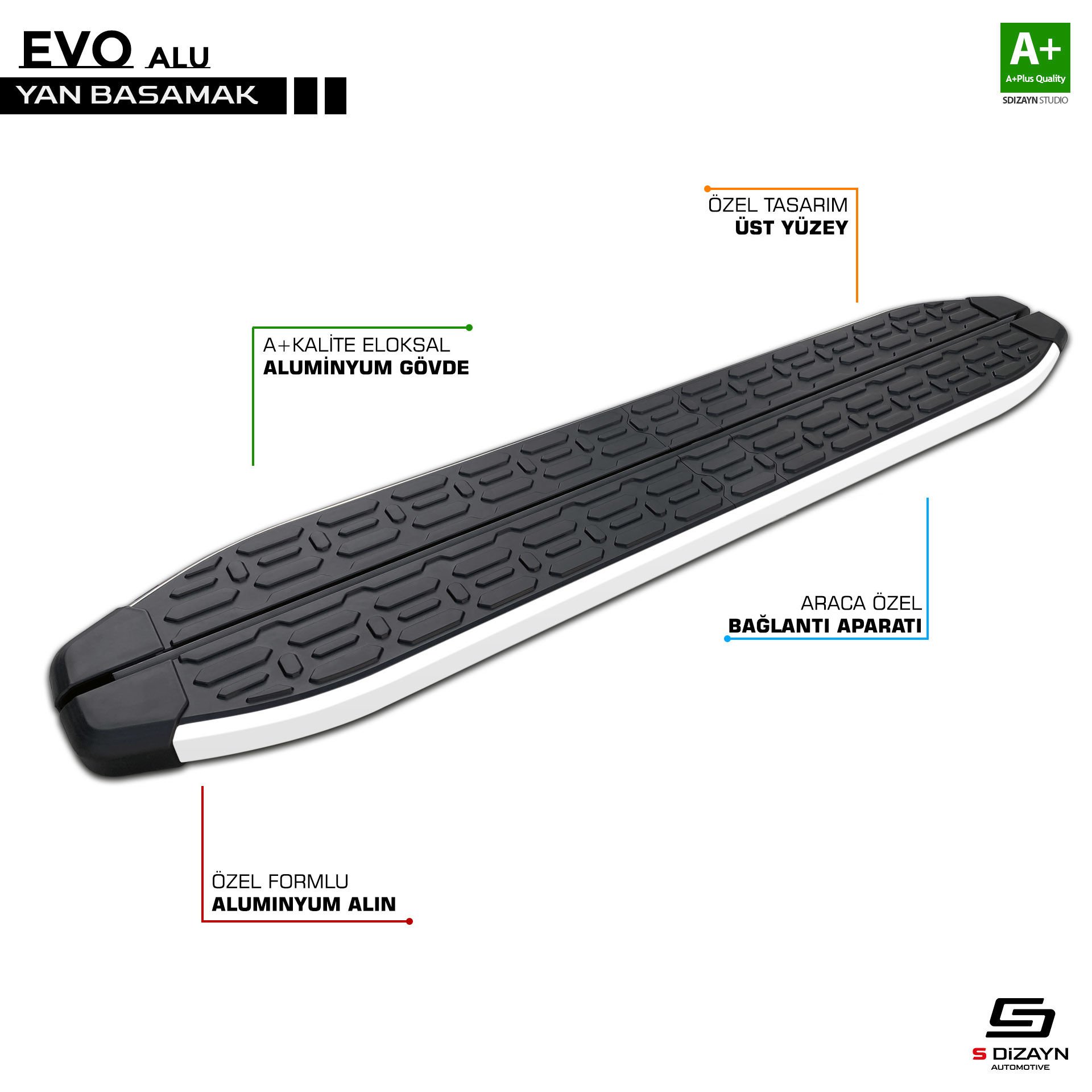 S-Dizayn VW Amarok Evo Aluminyum Yan Basamak 203 Cm 2010 Üzeri