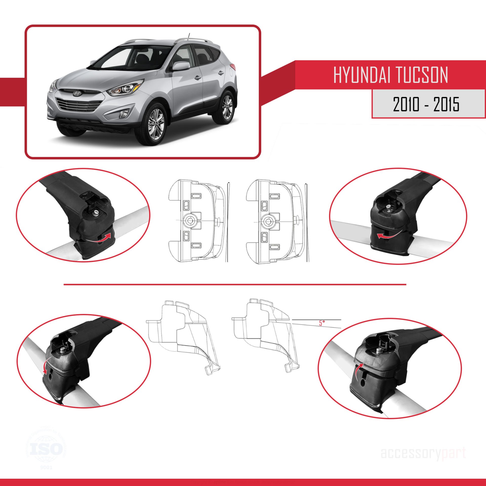 Hyundai Tucson (LM) 2010-2015 Arası ile uyumlu ACE-2 Ara Atkı Tavan Barı SİYAH