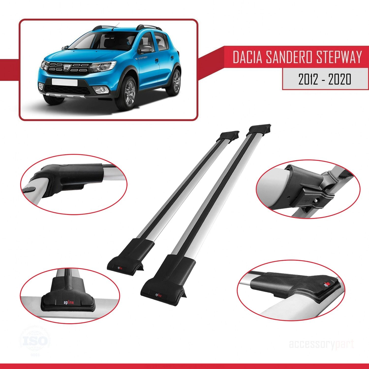 Dacia Sandero STEPWAY 2012-2020 Arası ile uyumlu FLY Model Ara Atkı Tavan Barı GRİ
