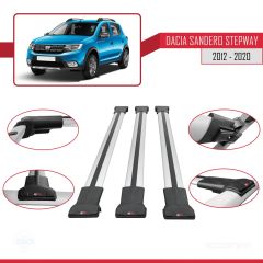 Dacia Sandero STEPWAY 2012-2020 Arası ile Uyumlu FLY Model Ara Atkı Tavan Barı GRİ 3 ADET BAR