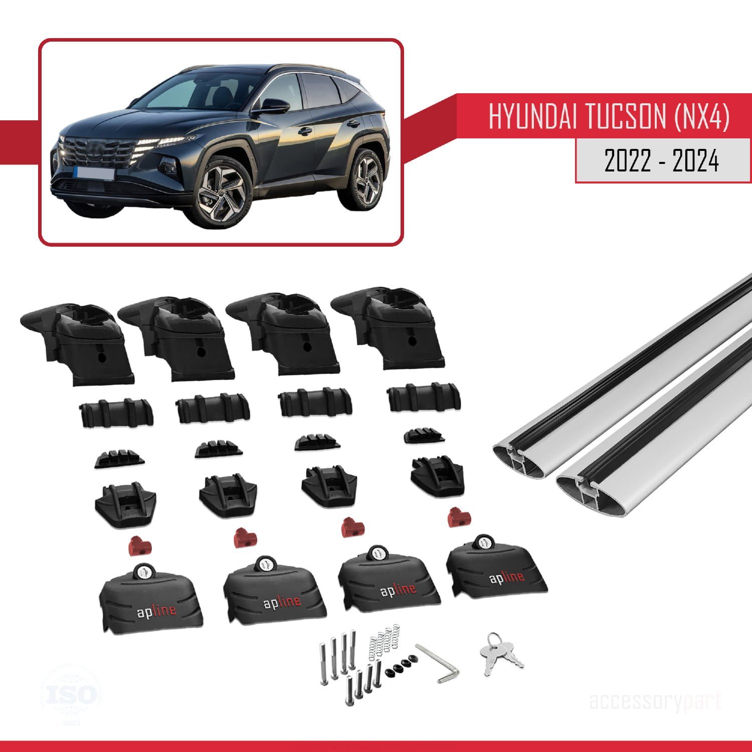 Hyundai TUCSON (NX4) 2022 ve Sonrası ile uyumlu ACE-2 Ara Atkı Tavan Barı GRİ