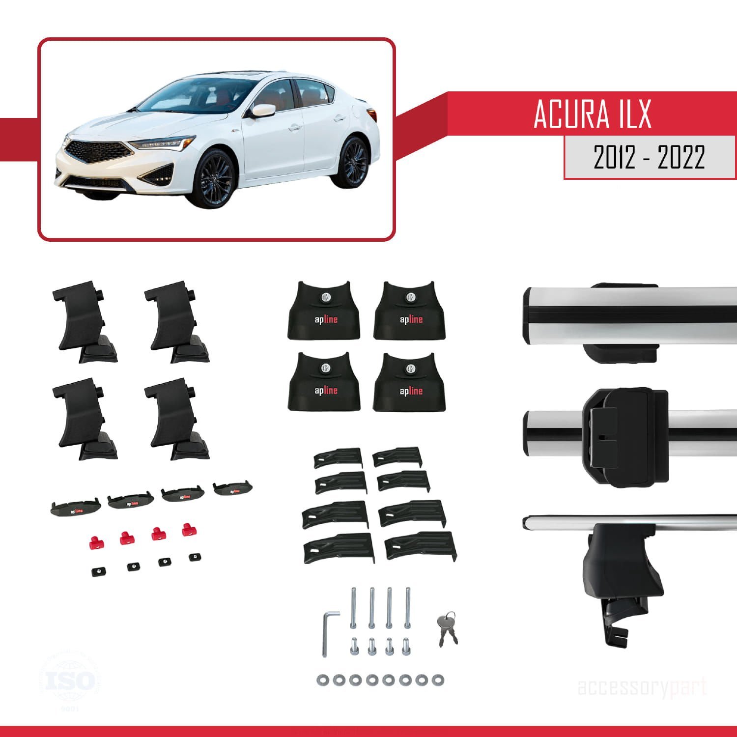 Acura ILX (DE1/2/3) 2012-2022 Arası ile uyumlu ACE-4 Ara Atkı Tavan Barı GRİ