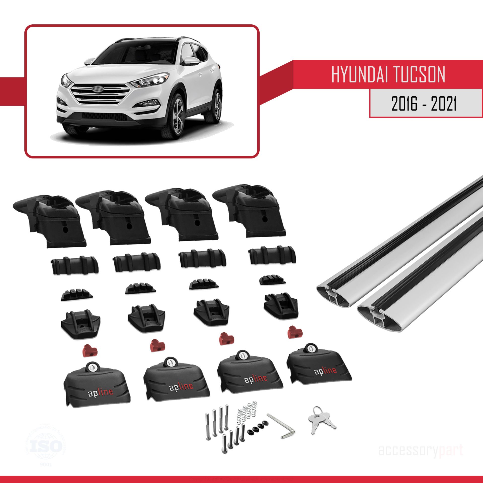 Hyundai Tucson (TL) 2016-2021 Arası ile uyumlu ACE-2 Ara Atkı Tavan Barı GRİ