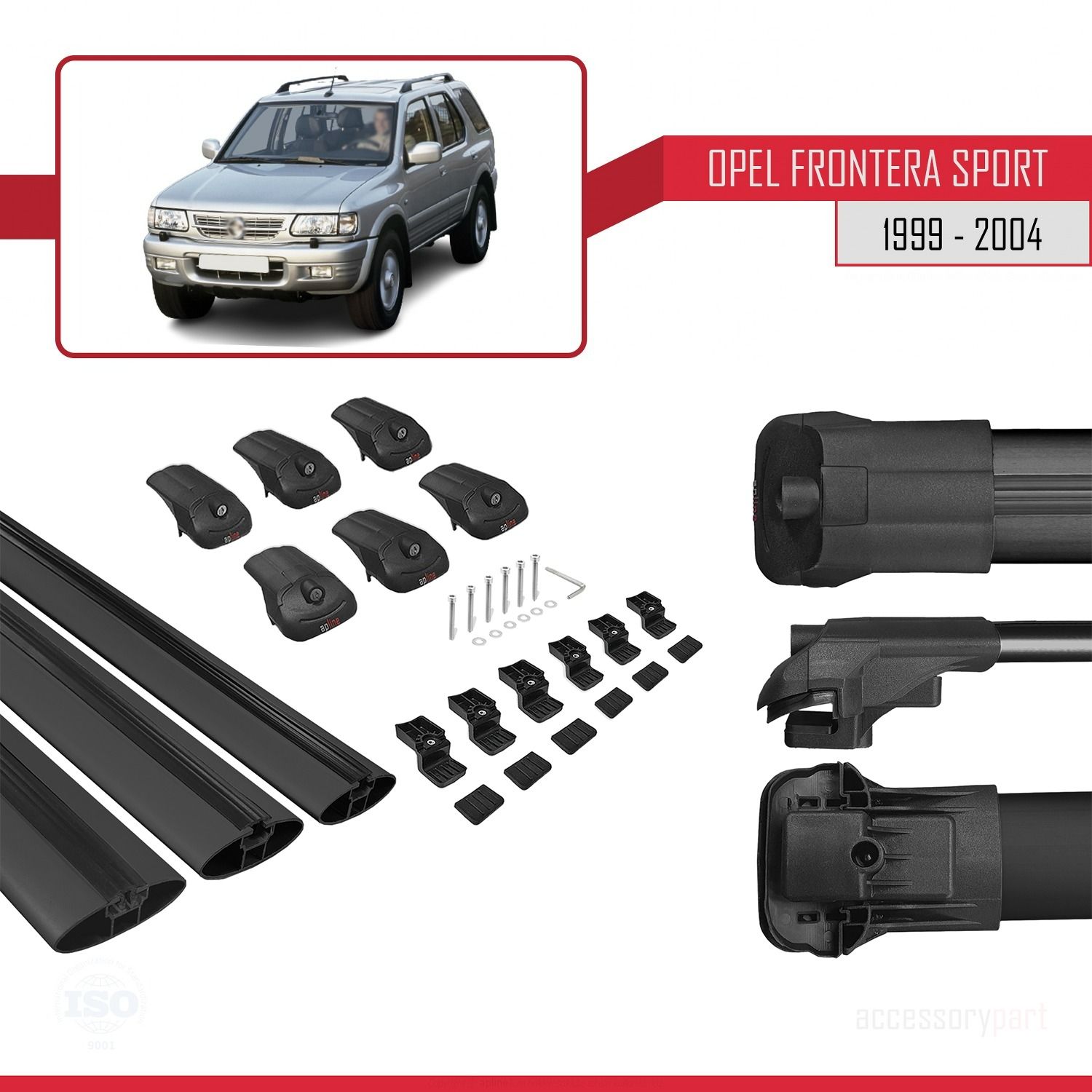 Opel Frontera Sport 1999-2004 Arası ile uyumlu ACE-1 Ara Atkı Tavan Barı SİYAH 3 ADET BAR