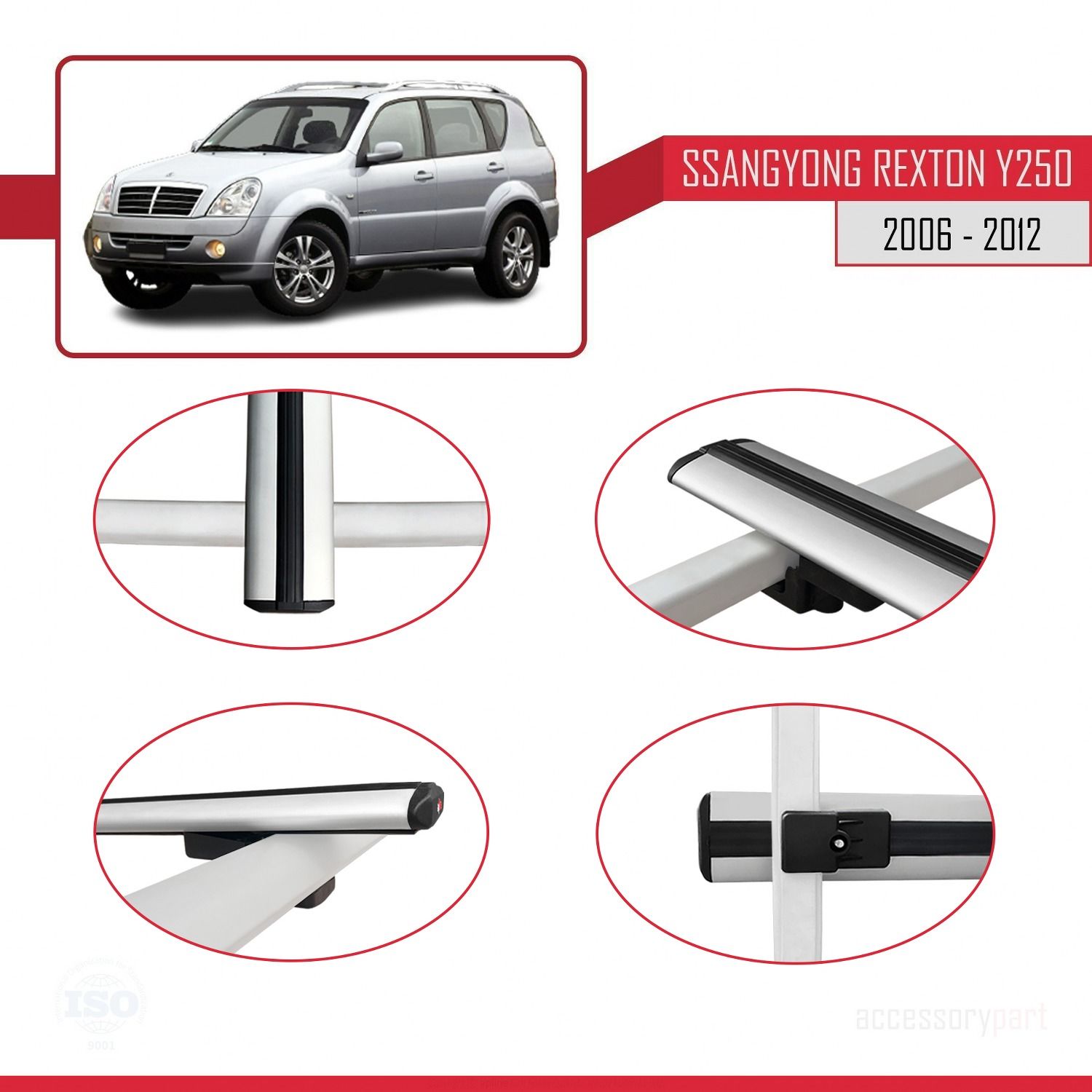 Ssangyong Rexton Y250 2006-2012 Arası ile uyumlu Basic Model Ara Atkı Tavan Barı GRİ 3 ADET